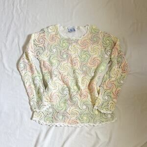 90s crochet knit cotton blend long sleeve top